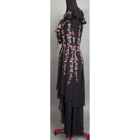 Black & Floral Design High Low Maxi Dress / Chiffon/ LC/ Lauren Conrad - Picture 4 of 6